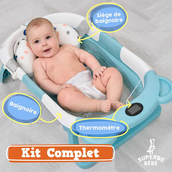 Baignoire bébé pliable - Thermomètre et coussin inclus - BEAR#couleur_green