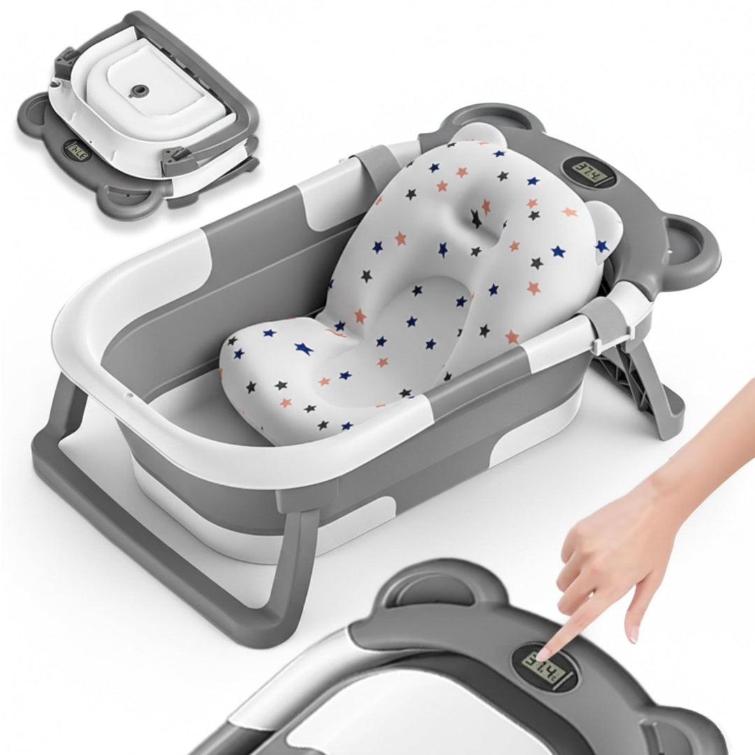Baignoire bébé pliable - Thermomètre et coussin inclus - BEAR#couleur_grey