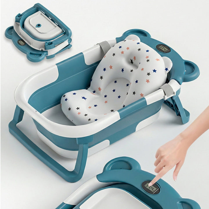 Baignoire bébé pliable - Thermomètre et coussin inclus - BEAR#couleur_green