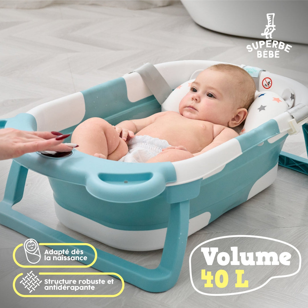 Baignoire bébé pliable - Thermomètre et coussin inclus - BEAR#couleur_green