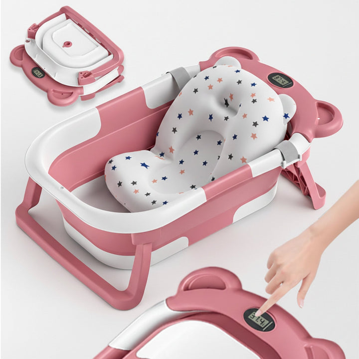 Baignoire bébé pliable - Thermomètre et coussin inclus - BEAR#couleur_pink