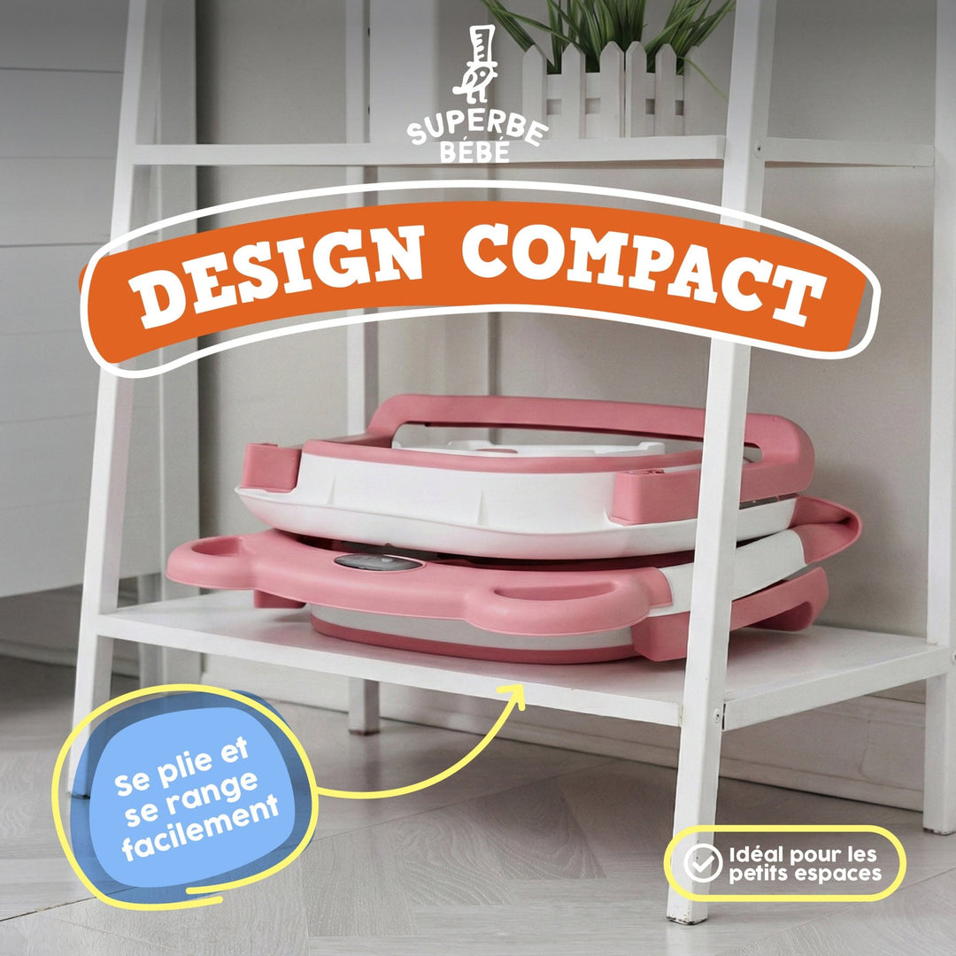 Baignoire bébé pliable - Thermomètre et coussin inclus - BEAR#couleur_pink