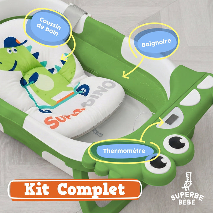 Baignoire bébé pliable - Thermomètre et coussin inclus - DINO#couleur_green