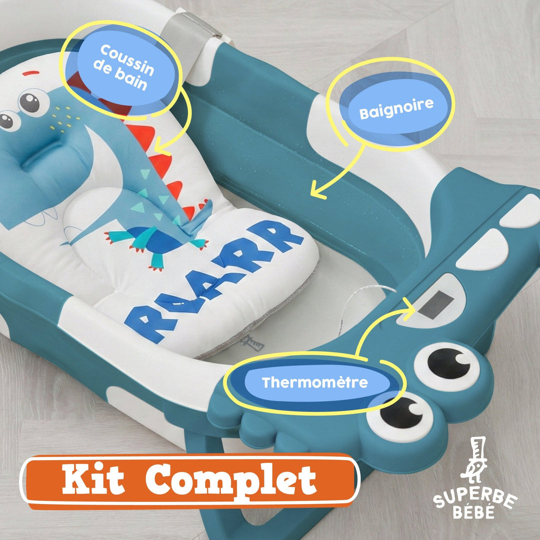 Baignoire bébé pliable - Thermomètre et coussin inclus - DINO#couleur_duck-blue