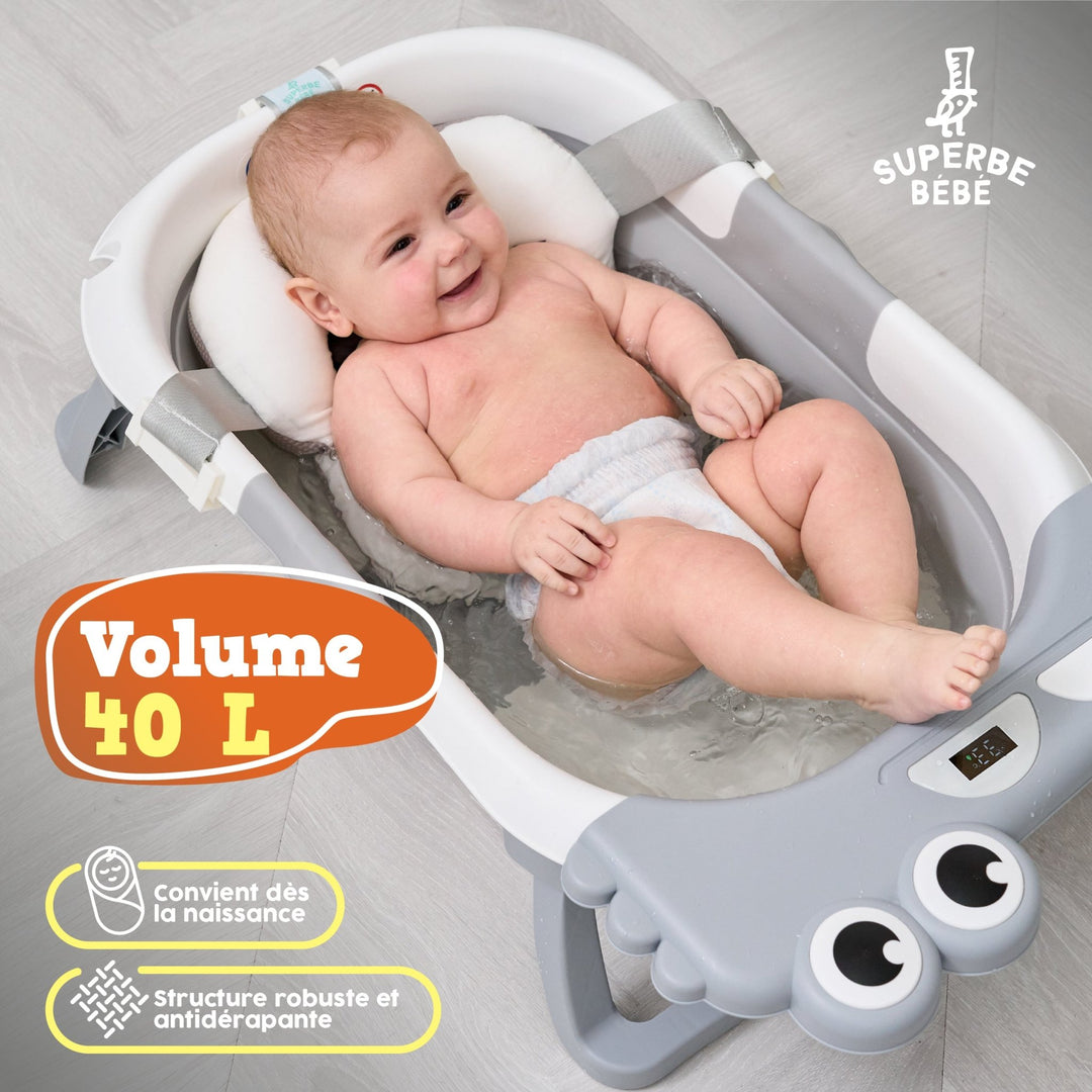 Baignoire bébé pliable - Thermomètre et coussin inclus - DINO#couleur_grey