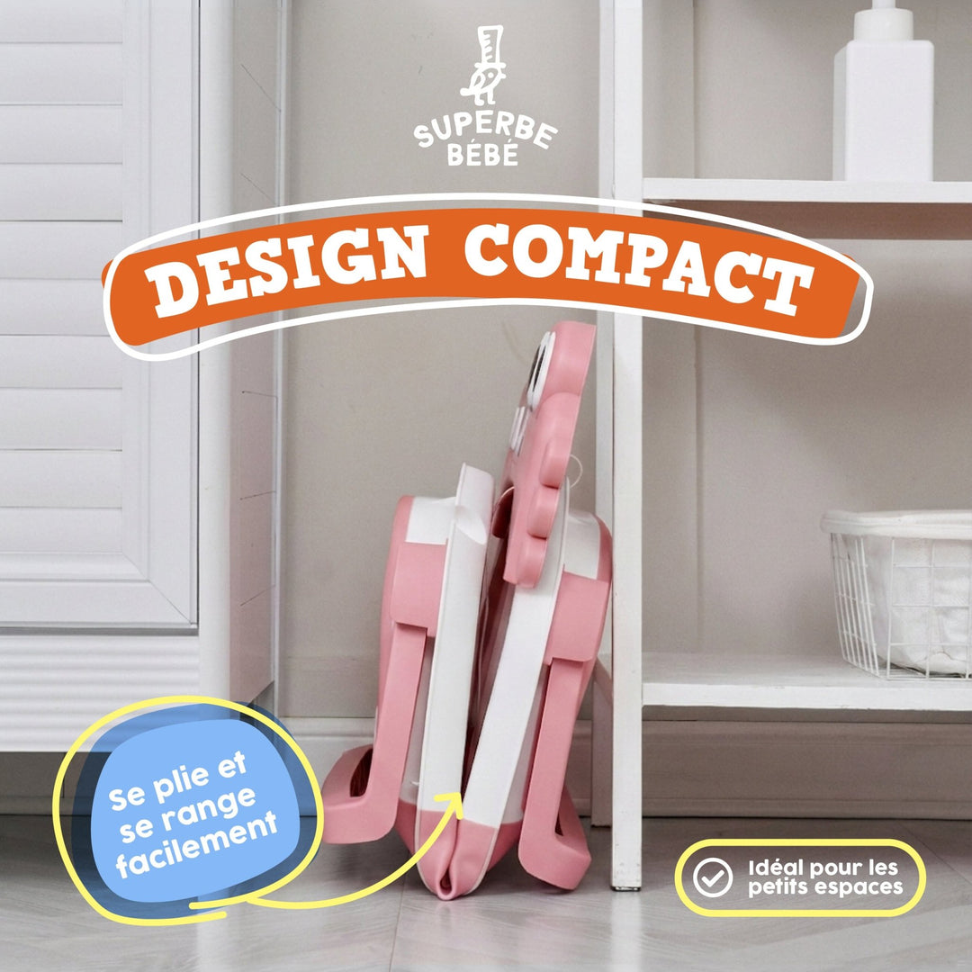 Baignoire bébé pliable - Thermomètre et coussin inclus - DINO#couleur_pink