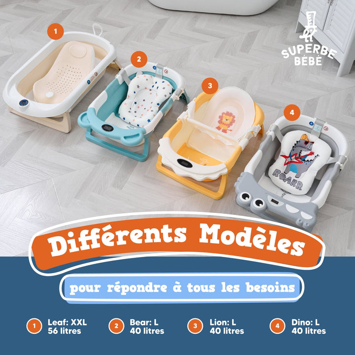 Baignoire bébé pliable - Thermomètre et coussin inclus - DINO#couleur_grey