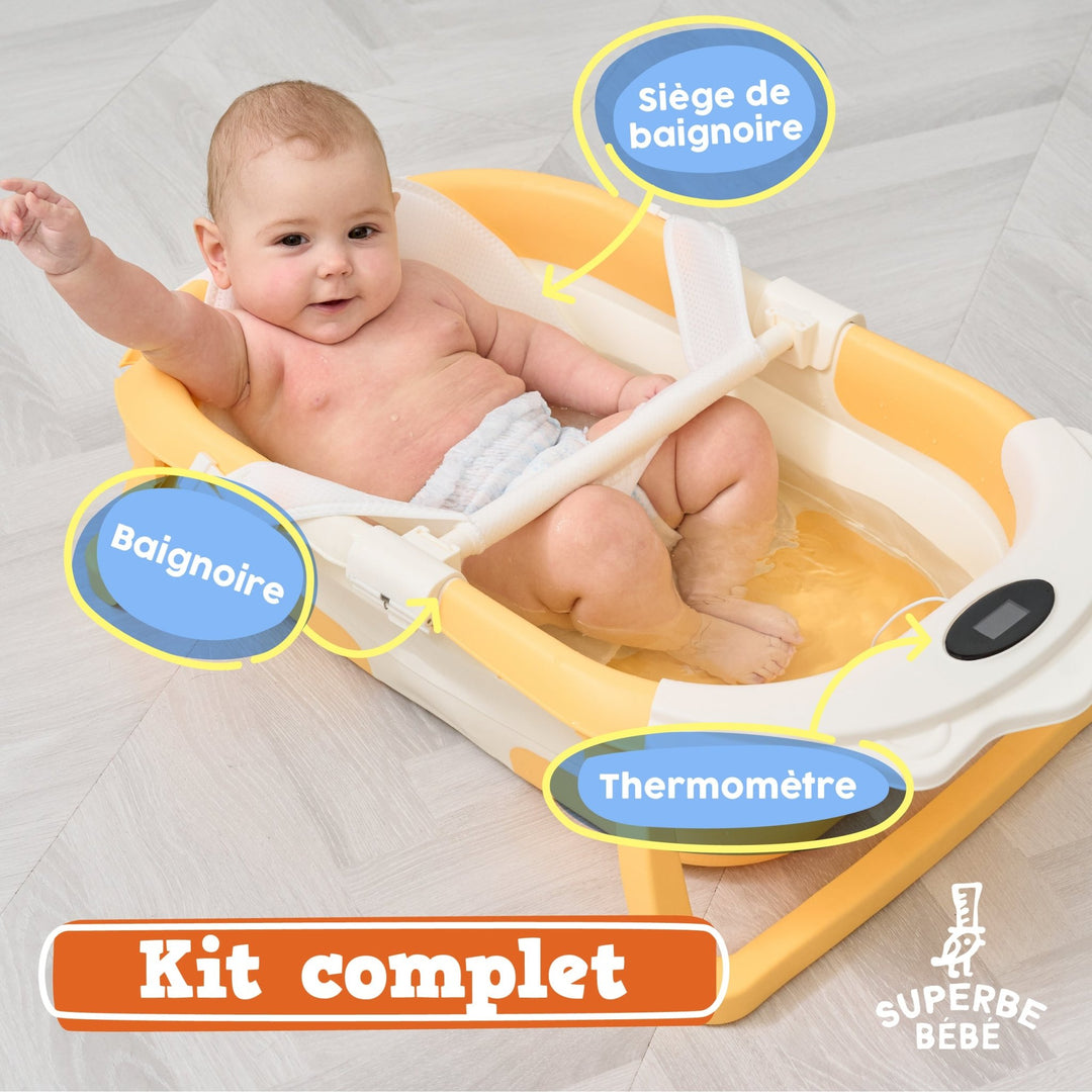 Baignoire bébé pliable compacte LION – Coussin & thermomètre inclus#couleur_jaune