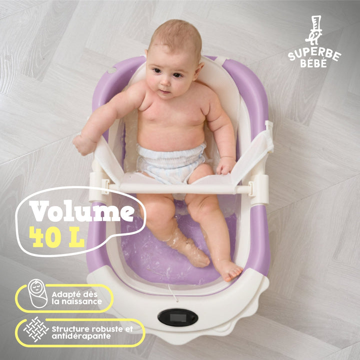 Baignoire bébé pliable compacte LION – Coussin & thermomètre inclus#couleur_violet