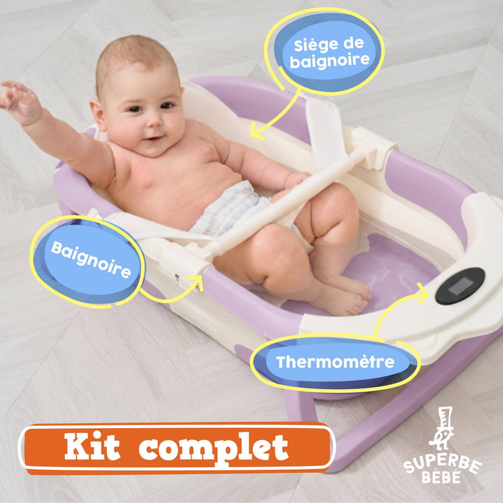 Baignoire bébé pliable compacte LION – Coussin & thermomètre inclus#couleur_violet