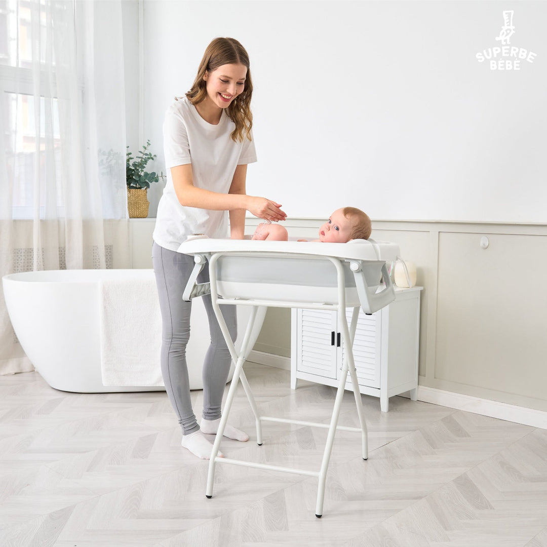 Baignoire Bébé Pliable Avec Support, Tapis Et Drain - Structure Robuste Pour Nouveau-Nés Jusqu'à 10kg
