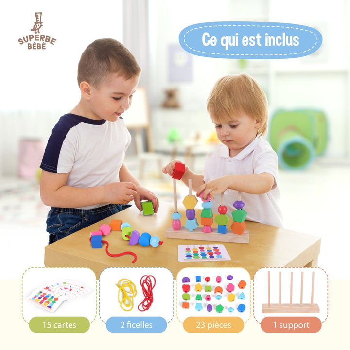 Formes en bois à empiler et trier - Jeu d'éveil