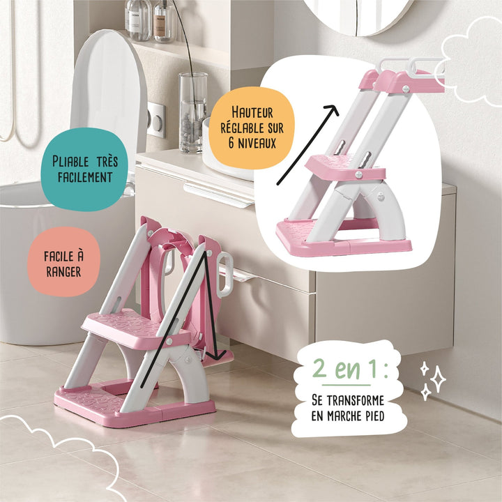 Réducteur de toilette DINO avec marche pliable#couleur_pink