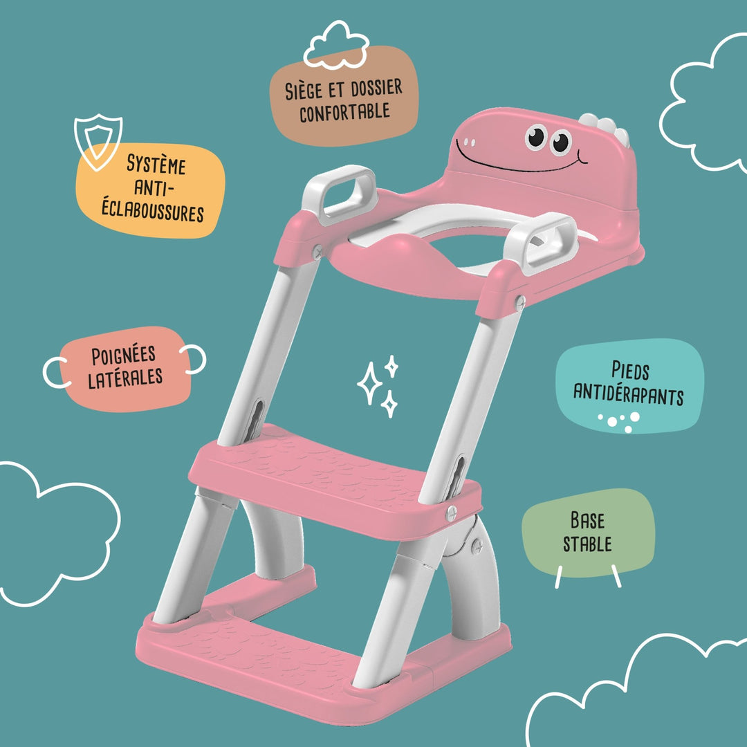 Réducteur de toilette DINO avec marche pliable#couleur_pink