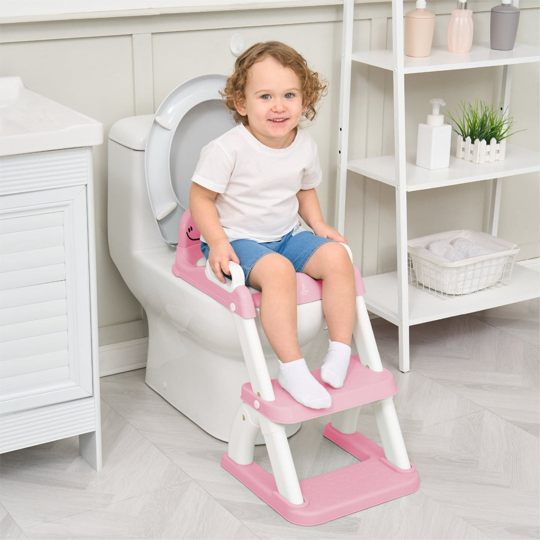Réducteur de toilette DINO avec marche pliable#couleur_pink