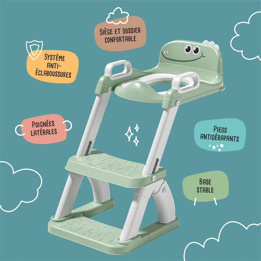 Réducteur de toilette DINO avec marche pliable#couleur_green