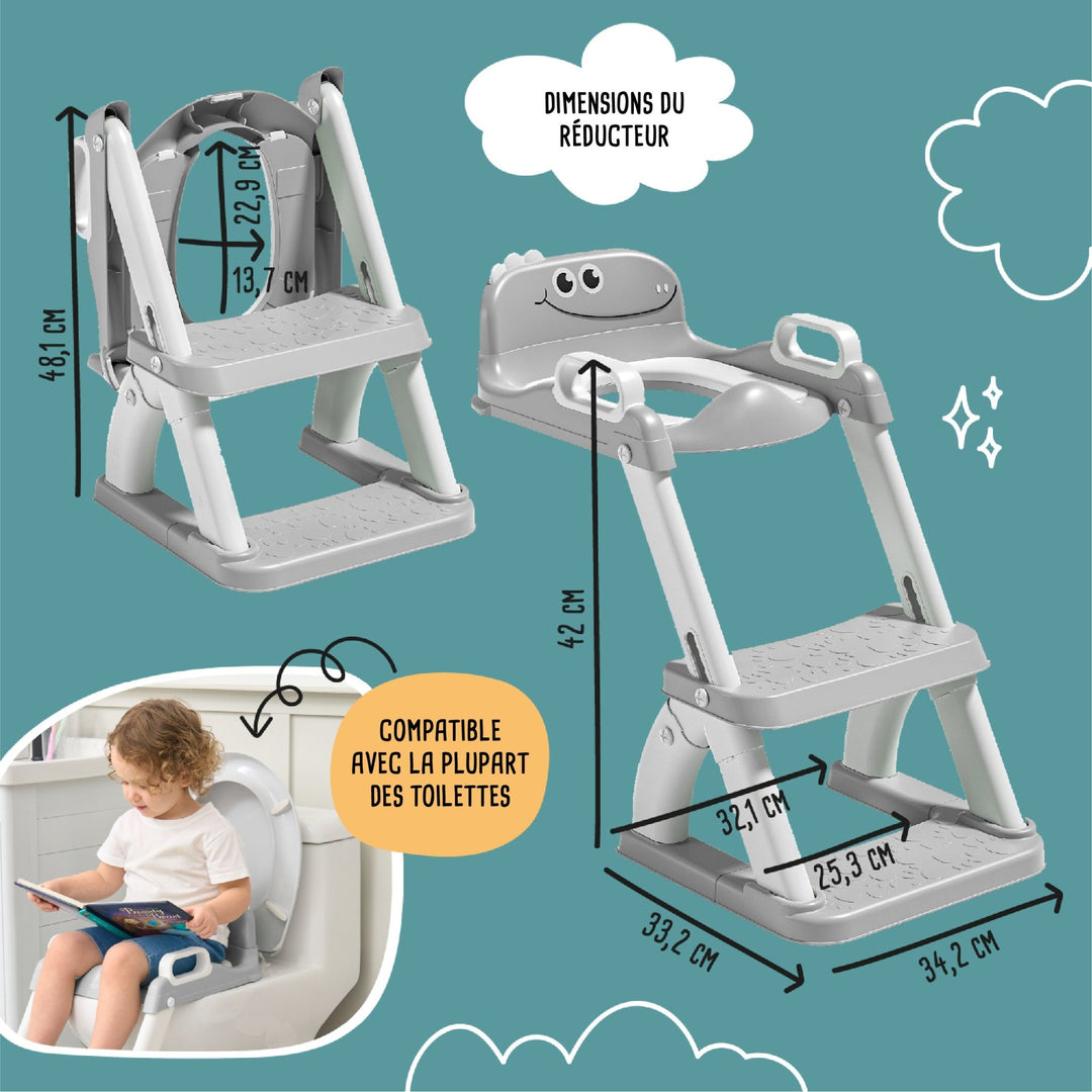 Réducteur de toilette DINO avec marche pliable#couleur_grey