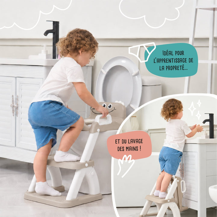 Réducteur de toilette DINO avec marche pliable#couleur_beige