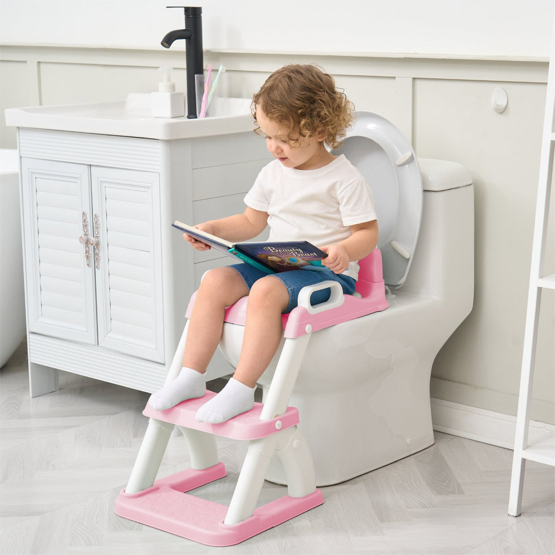 Réducteur de toilette DINO avec marche pliable#couleur_pink