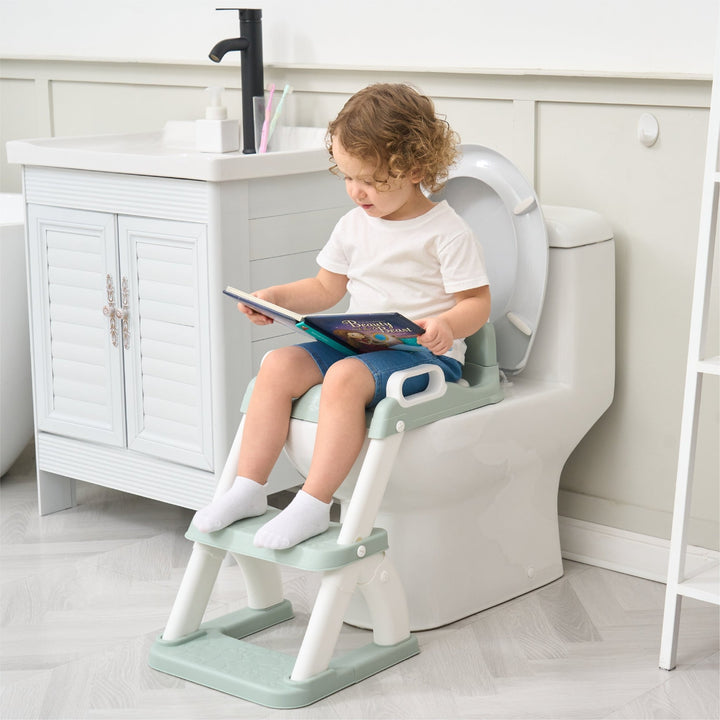 Réducteur de toilette DINO avec marche pliable#couleur_green