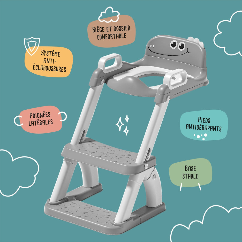 Réducteur de toilette DINO avec marche pliable#couleur_grey