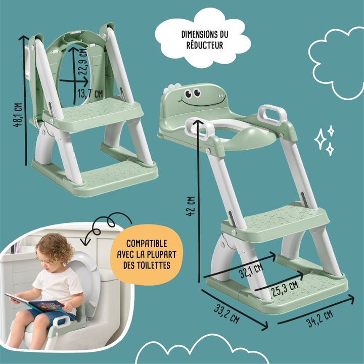 Réducteur de toilette DINO avec marche pliable#couleur_green