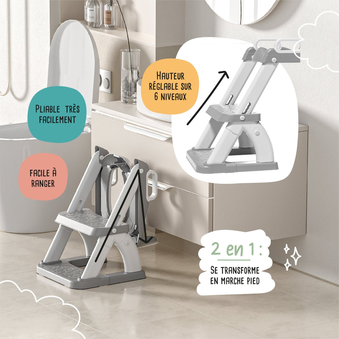Réducteur de toilette DINO avec marche pliable#couleur_grey