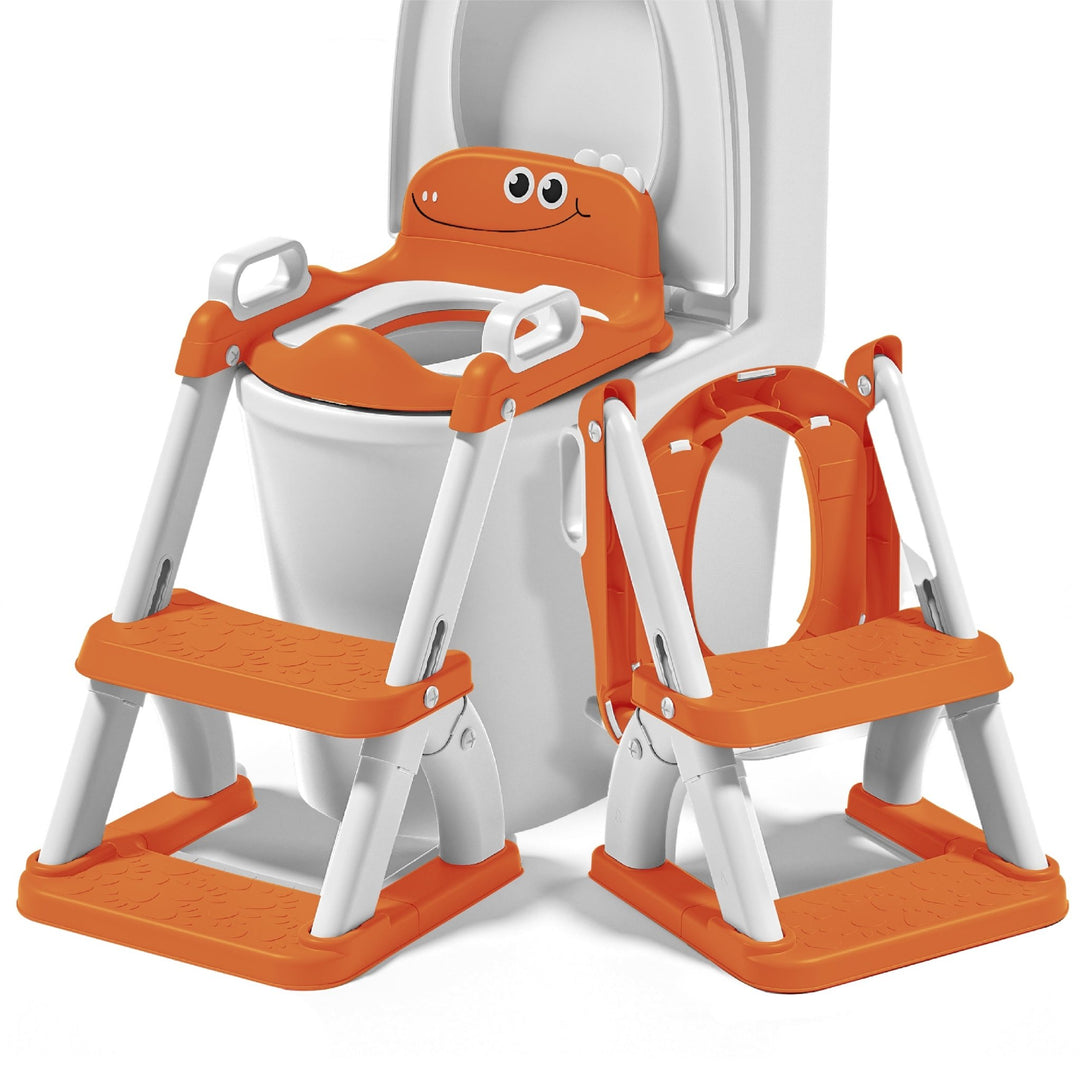 Réducteur de toilette DINO avec marche pliable#couleur_orange