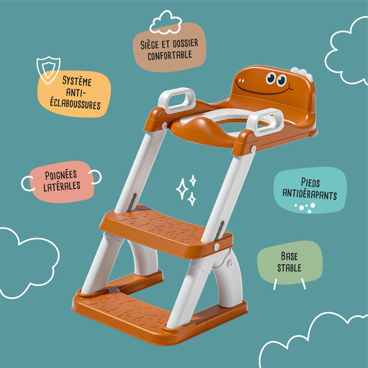 Réducteur de toilette DINO avec marche pliable#couleur_orange