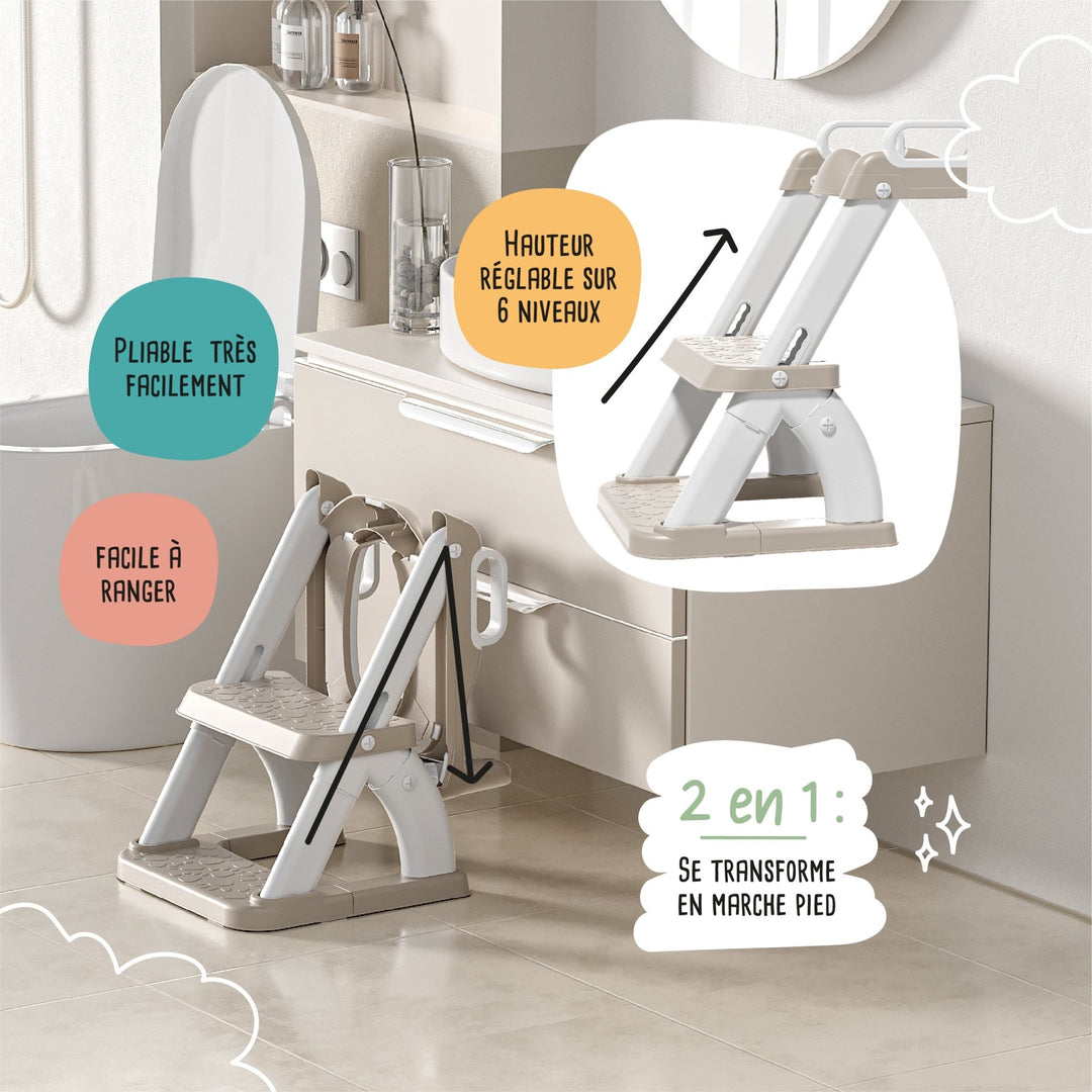Réducteur de toilette DINO avec marche pliable#couleur_beige