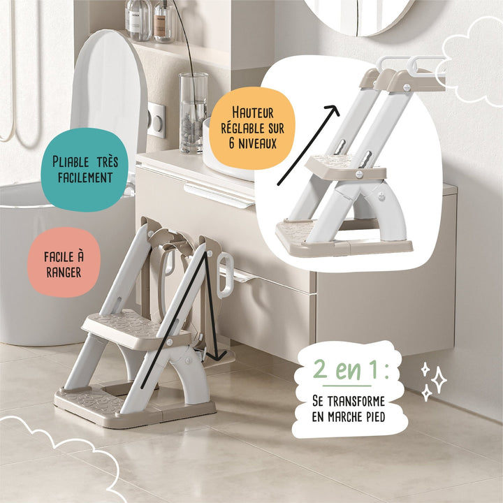 Réducteur de toilette DINO avec marche pliable#couleur_beige