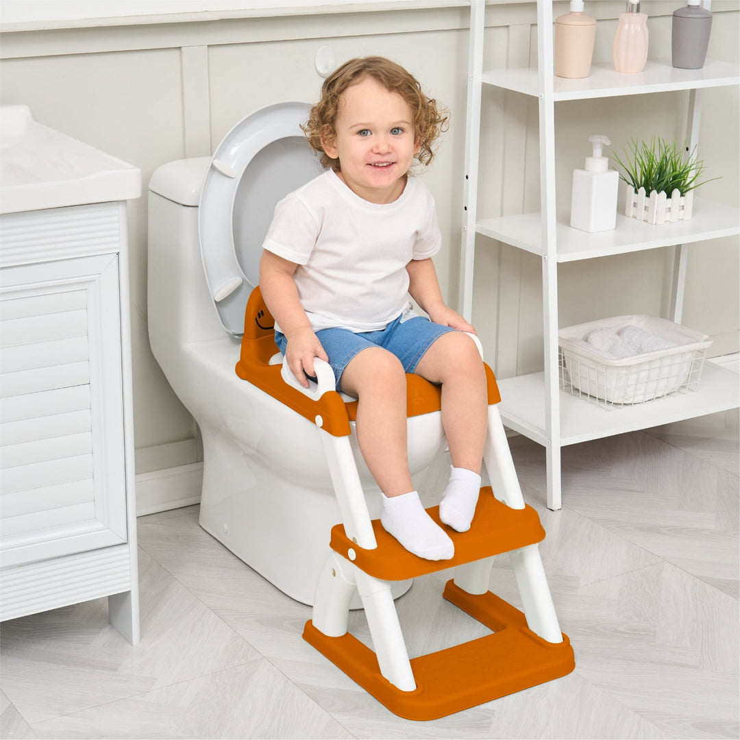 Réducteur de toilette DINO avec marche pliable#couleur_orange