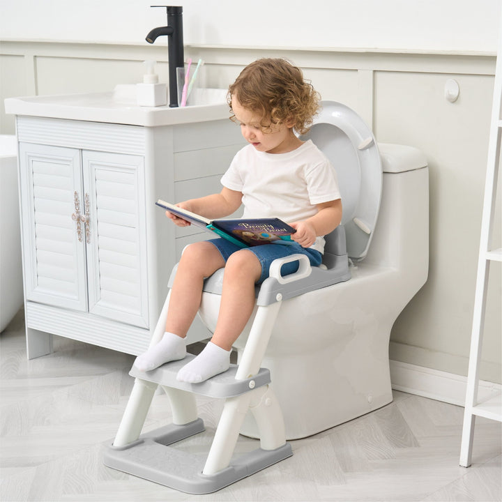 Réducteur de toilette DINO avec marche pliable#couleur_grey