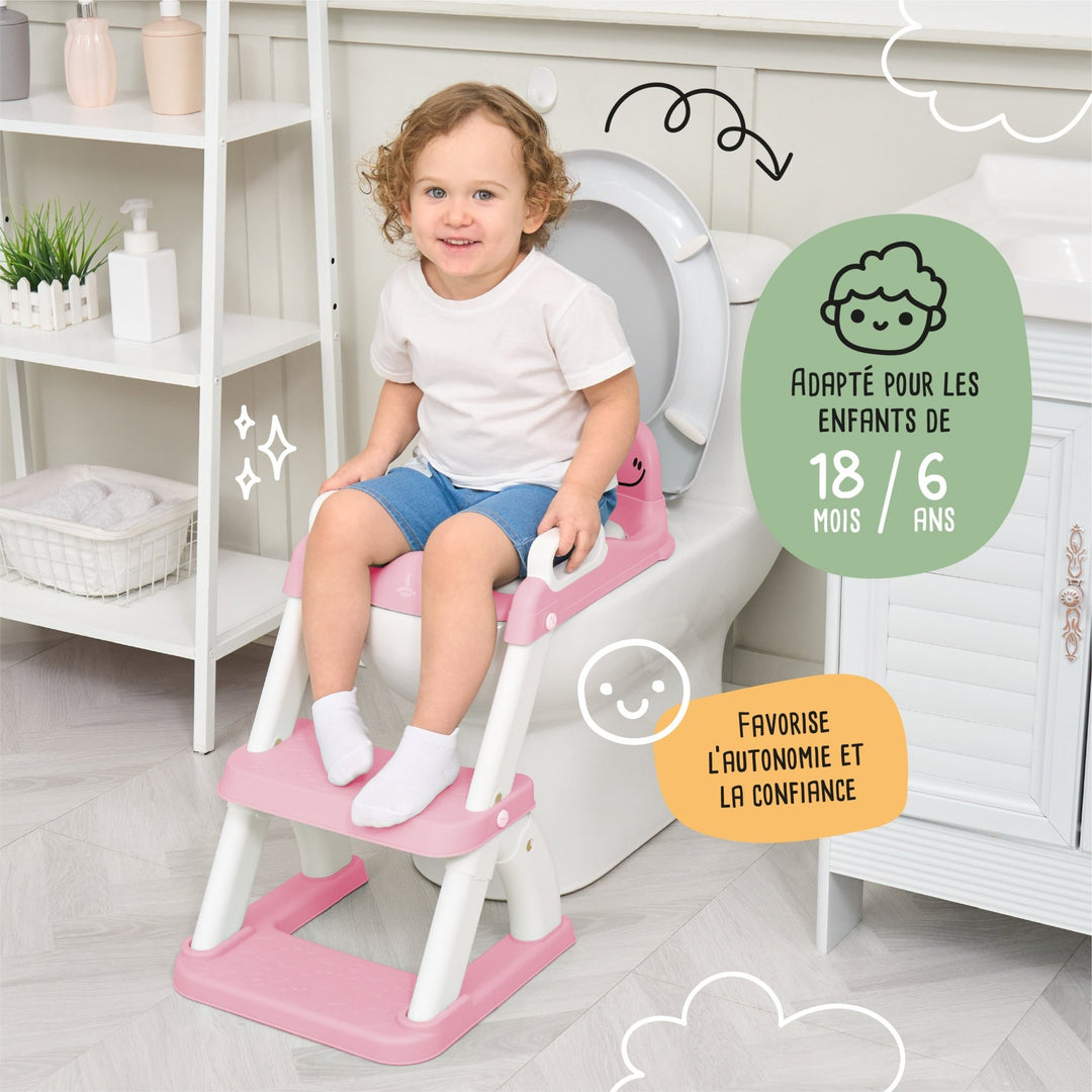 Réducteur de toilette DINO avec marche pliable#couleur_pink