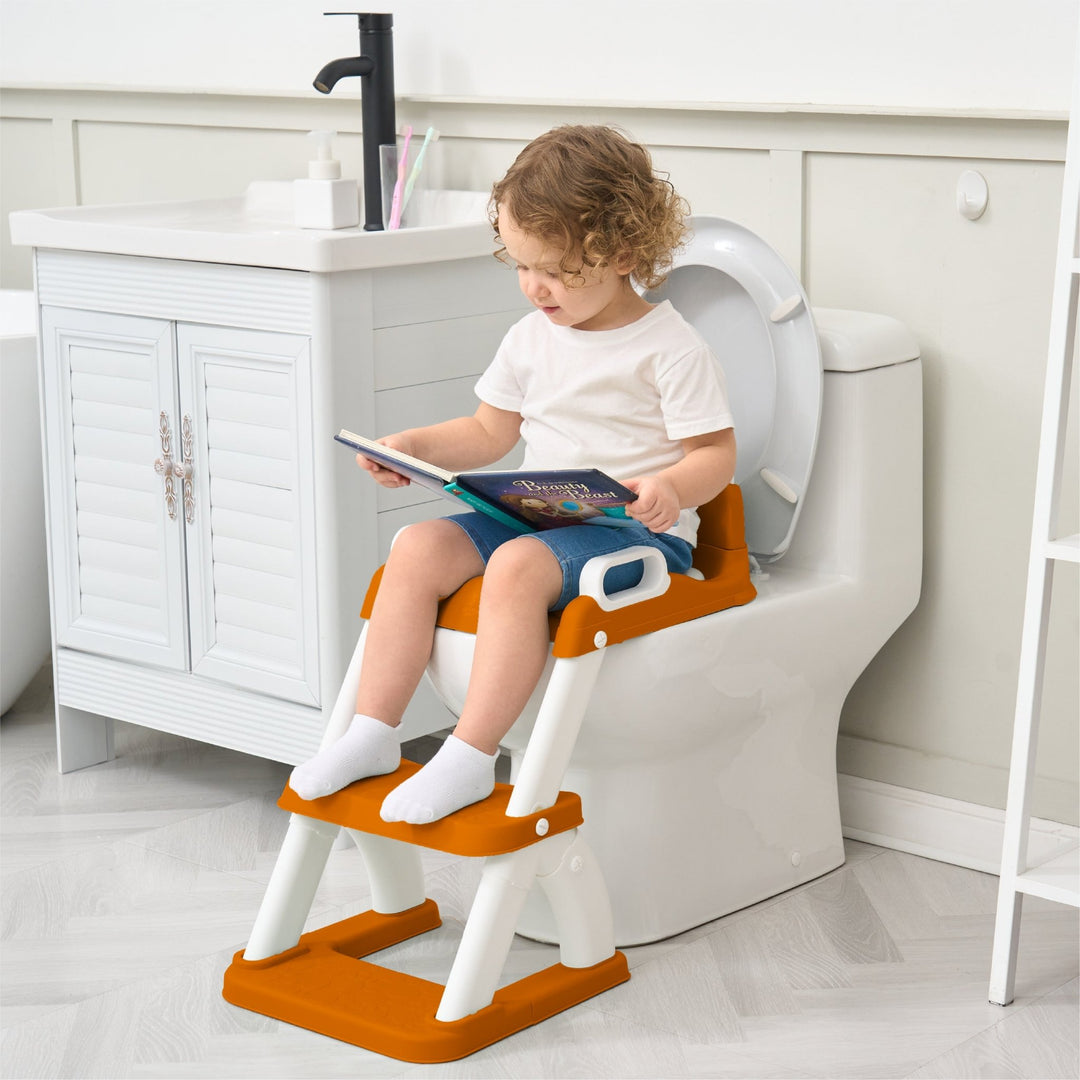 Réducteur de toilette DINO avec marche pliable#couleur_orange