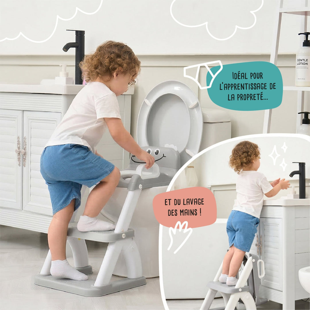 Réducteur de toilette DINO avec marche pliable#couleur_grey