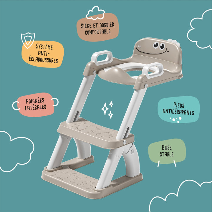 Réducteur de toilette DINO avec marche pliable#couleur_beige