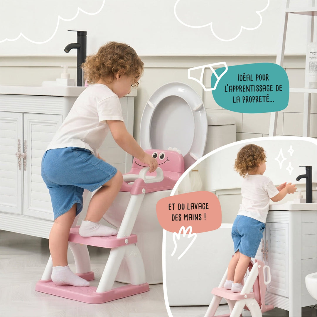 Réducteur de toilette DINO avec marche pliable#couleur_pink