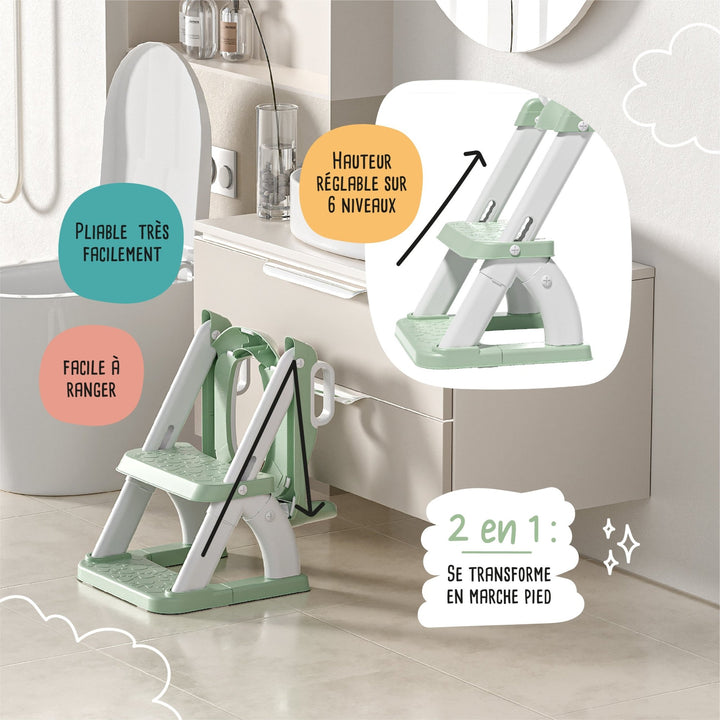 Réducteur de toilette DINO avec marche pliable#couleur_green