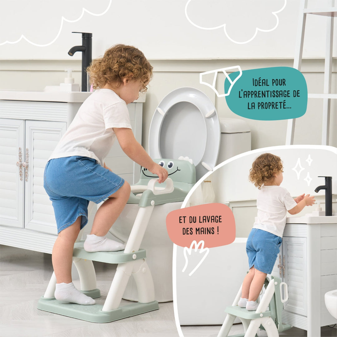 Réducteur de toilette DINO avec marche pliable#couleur_green
