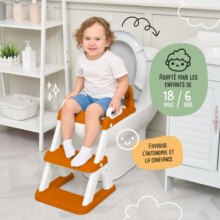 Réducteur de toilette DINO avec marche pliable#couleur_orange
