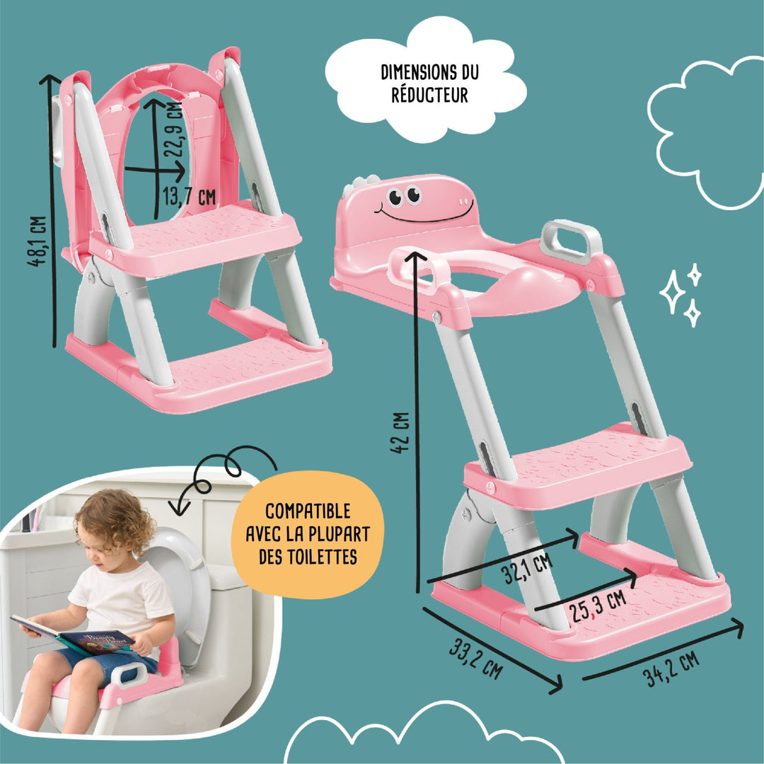 Réducteur de toilette DINO avec marche pliable#couleur_pink