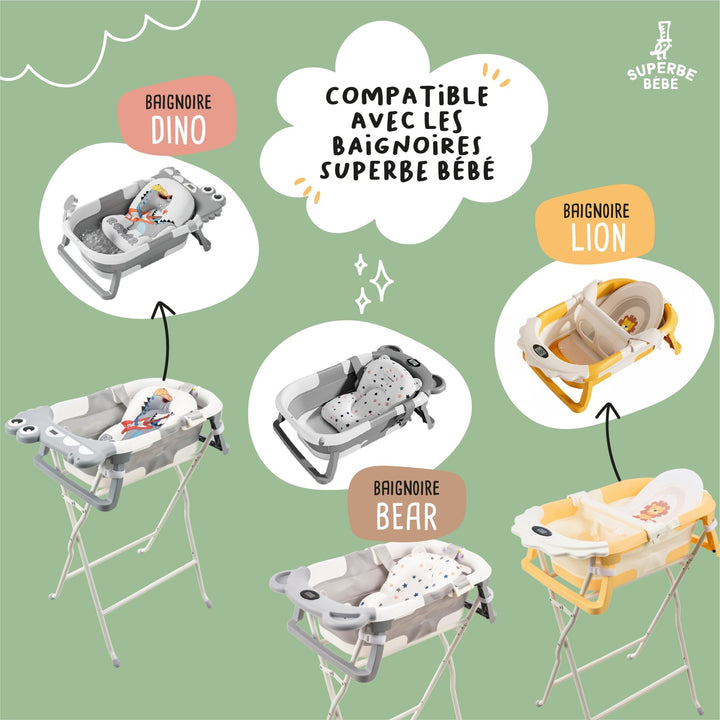 Support de baignoire compatible baignoires Superbe Bébé – Kit de drainage inclus#taille_compatibleDino/Bear&Lion