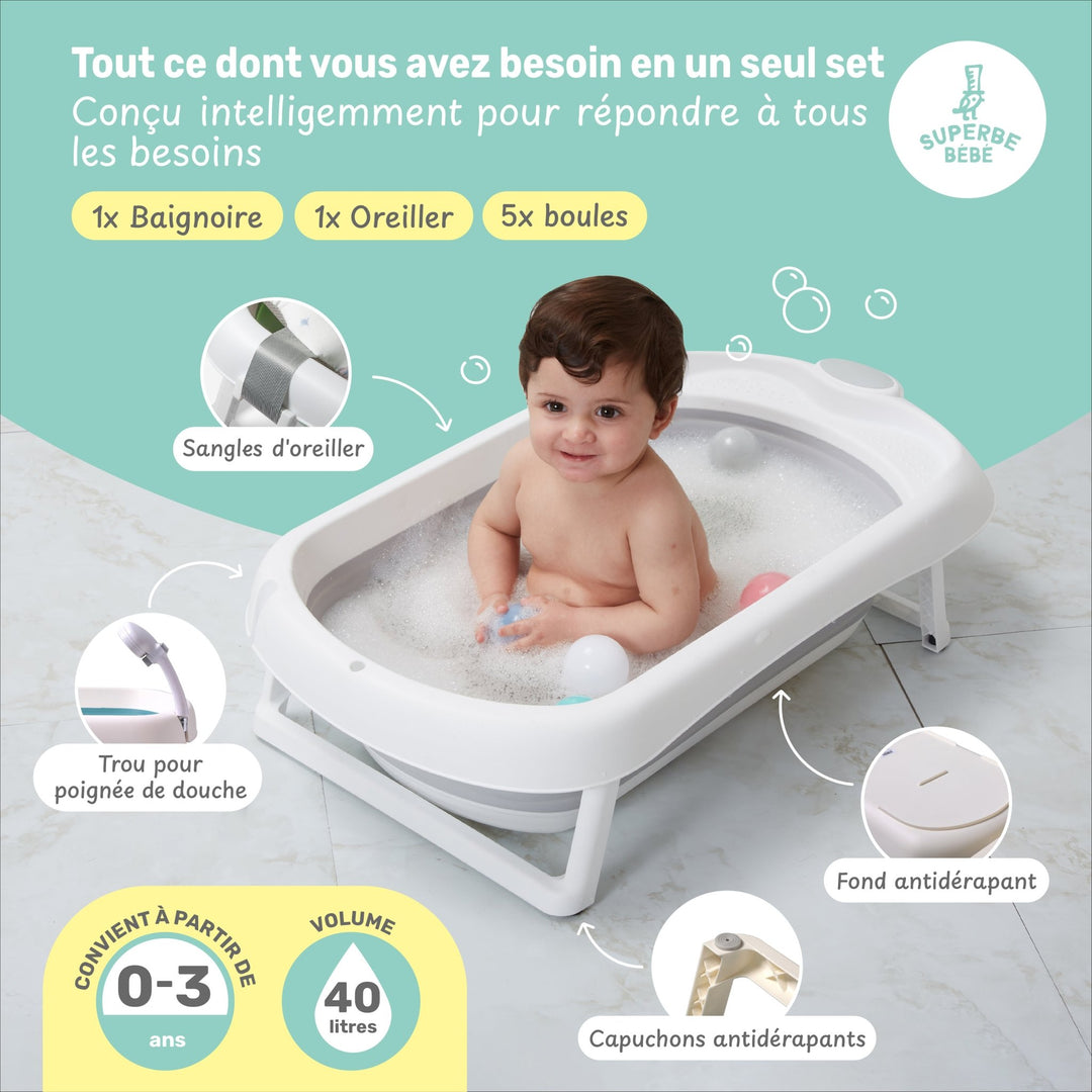 Baignoire bébé avec support 80cm - Baignoire pliable pour bébé avec  thermomètre et coussin de bain - Baignoire pour bébé sur pied sécurisée  pour votre bébé - Baignoire pour nouveau-né : 