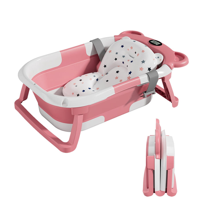 Baignoire bébé pliable - Thermomètre et coussin inclus - BEAR#couleur_rose