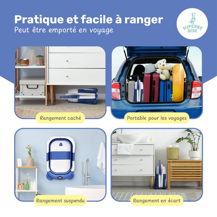 Baignoire bébé pliable - Thermomètre et coussin inclus - BEAR#couleur_bleu