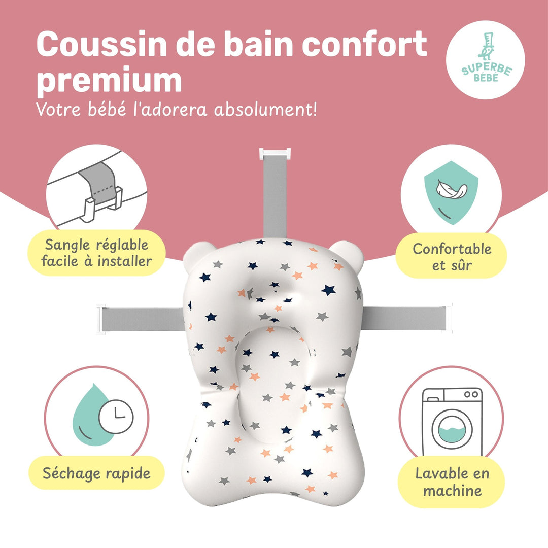 Baignoire bébé pliable - Thermomètre et coussin inclus - BEAR#couleur_rose