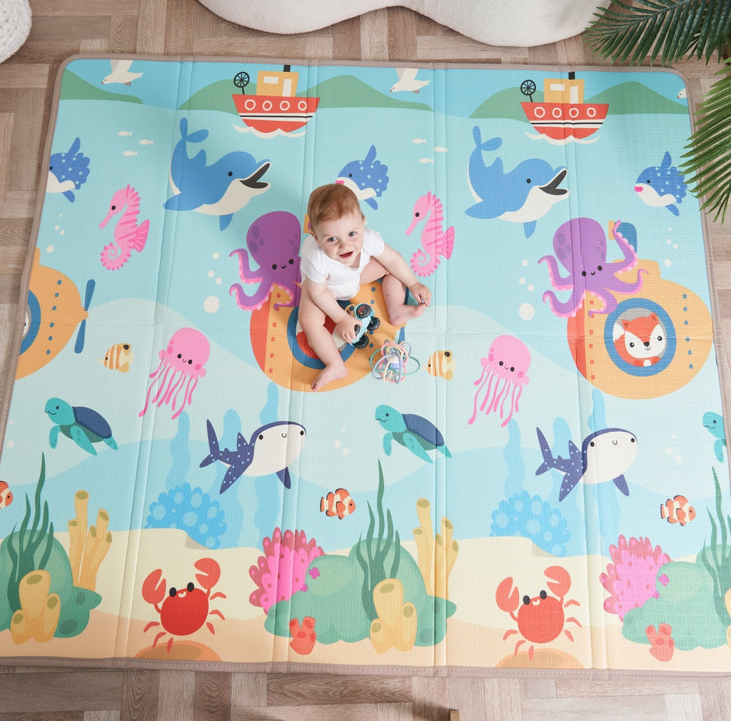 Grand Tapis D'éveil En Mousse Pour Bébé – Coloré, Imprimé Double Face, Certifié CE